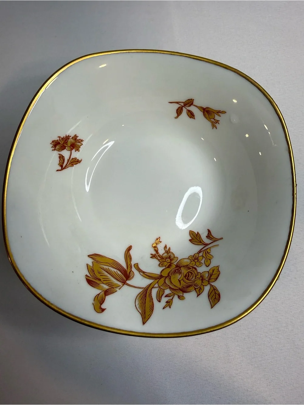 Gold Floral Porcelain Pedestal Serving Bowl - White and Gold